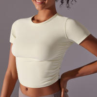 Hamidou-camisetas deportivas ajustadas de manga corta para mujer, Tops atléticos de color sólido para entrenamiento, gimnasio, correr, ropa deportiva - details 33