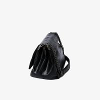 Bolso de hombro estilo vintage para mujer - Bolso hobo de gran capacidad con correa de cadena, cierre magnético y diseño acolchado, negro - details 5