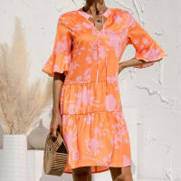 Vestido midi floral de verano para mujer, babydoll con volantes, diseño de patchwork en capas para citas diarias, traje de compras - details 5