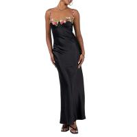 Temperamento Primavera Verano moda Sexy bordado Ence correas Color sólido vestido largo mujer verde hábil envoltura de cadera - details 15
