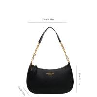 Bolso de hombro de piel sintética negro, versátil, clásico y elegante, con correa de cadena en tono dorado, tela, diseño con estampado de letras, cierre de cremallera, ideal para ir de compras - details 1
