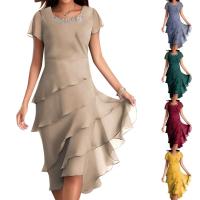 Vestido de fiesta de noche elegante de verano con volantes de Color sólido plisado a la moda Dias Patchwork cuello redondo dobladillo oscilante - details 0