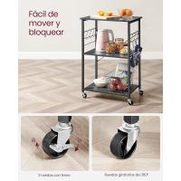 Estantería de Cocina con Ruedas, Carrito de Servicio de 3 Niveles, Estantería para Microondas, Horno, Tostadora, Marco de Metal con 6 Ganchos, Marrón Rústico y Negro - details 14