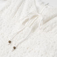 OUWU- Estilo Europeo Nueva Moda Mujer Todo Blanco Fósforo Hueco Bordado Cuello Cuadrado Corbata Pastel Falda Vestido De Manga Abombada - details 5