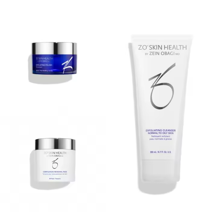 ZO SKIN Limpiador Exfoliante 200ml + Esmalte Exfoliante 65g + Almohadillas Renovadoras de Tezón 60Almohadillas Set de tres piezas - 1