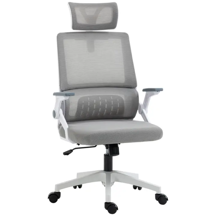Vinsetta Silla de oficina ergonómica con reposacabezas y reposabrazos ajustables, silla giratoria ajustable en altura con función de balanceo y soporte lumbar de malla - 1