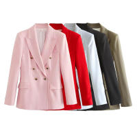 TRAFZA-traje elegante de manga larga para mujer, traje con cuello, Bolsillo falso, decorado, Color sólido, estilo callejero, prendas de vestir exteriores informales - details 1