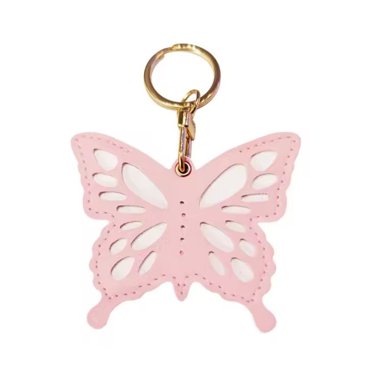 Colgante de cuero de mariposa antipérdida, viñetas de animales, llavero de cuero, flor, llavero de mariposa creativo desmontable, playa - 1
