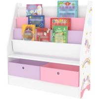 Estantería para Niños con Diseño de Unicornio Organizador de Libros con 3 Estantes y 2 Cajones Plegables 74 x 71 x 23 cm Blanco/Morado/Rosa - details 0