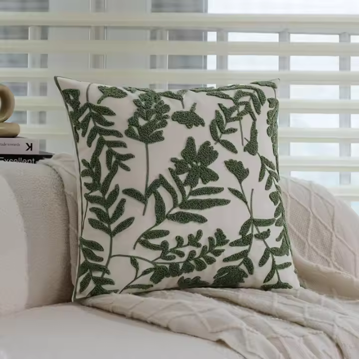 Fundas de almohadilla, hojas verdes, bordados, piel suave para fundas de almohada decorativas para el hogar 45x45cm - 1