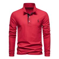 Polos hombre manga larga ropa hombre día del padre 2025 nuevos hombres ciervos bordado Polo camisas Color sólido manga larga negocios sociales hombre - details 9