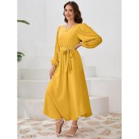 Vestido casual de manga larga para mujer, prenda elegante de color bastante sólido, para 2025 - details 12