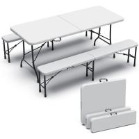 Mesa Plegable Multifuncional 180 x 75 cm, Mesa de Fiesta con Asa de Transporte, para Jardín, Terraza, Balcón, Blanco - details 21