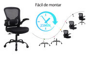 Silla Oficina, Silla Escritorio con Reposabrazos Abatibles, Sillas Oficina con Soporte Lumbar, Silla Ergonómica Escritorio de Malla Transpirable, Negra - details 2