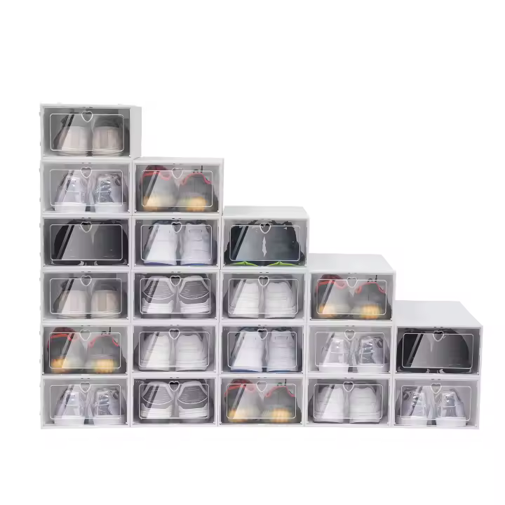 20x Foldable Large Shoe Storage Boxes Clear Plastic Drawer Stackable Organiser - 1