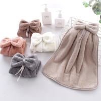 Linda toalla de mano con pajarita colgante, paño grueso y suave de lana de coral, toalla de cocina absorbente suave - details 1