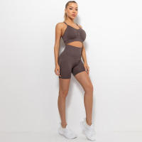 Conjunto de Yoga Sin Costuras para Mujeres Bra y Shorts Ropa De Gimnasio de Cintura Alta - details 21