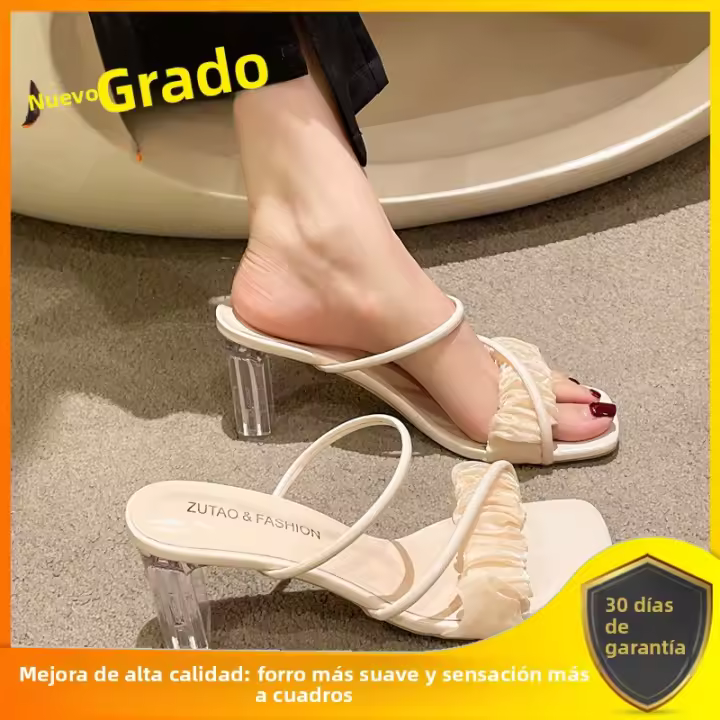 Sandalias de Cristal de Tacón Alto Zapatillas de Mujer Modernas y Versátiles con Lina Transparente - 1