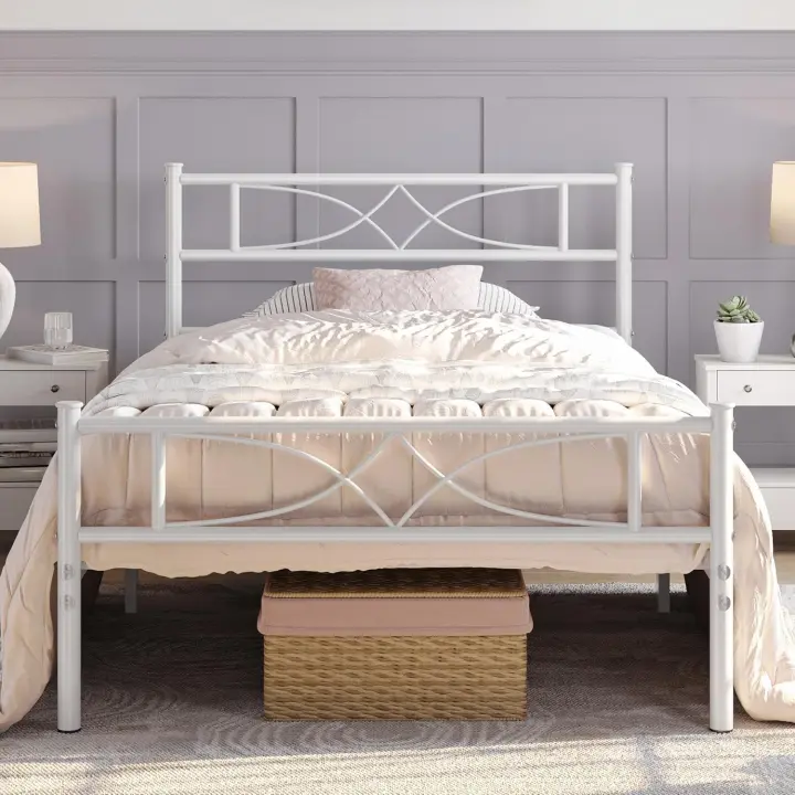 Base de Cama de Metal Marco de Cama de Plataforma con Cabecero Cama Doble con Espacio Bajo de 32 cm Apto para Colchón de 140 x 200 cm Negro Estructura Metálica - 1