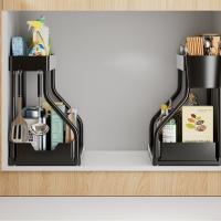 Útiles organizadores de 2 niveles debajo del fregadero con ganchos y estante para vasos colgante, estante de baño multiusos, organizador de cocina, estante de almacenamiento para el hogar - details 4