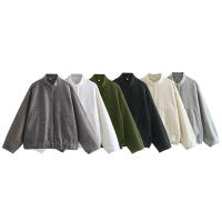 TRAFZA-abrigo liso elegante para mujer, chaqueta Bomber de manga larga con bolsillos y botones, ropa de calle informal holgada, 2023 - details 1