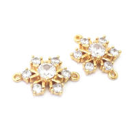 Abalorios de latón y circonita de Color dorado de 18K con 2 agujeros, abalorios de conexión de copos de nieve y flores, accesorios para pendientes para hacer joyas Diy de alta calidad - details 19