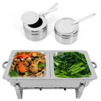 Chafing Dish Calentador de alimentos de acero inoxidable  juego de Buffet de platos para frotar 2 Compartimentos 7.5l - details 0