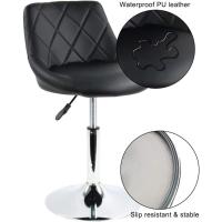 Taburete de Bar de Cuero PU Elevable y Ajustable Estilo de Peluquería Alto Negro - details 5