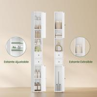 Mueble de Baño Estrecho Armario WC con Estantes Ajustables Mueble de Baño auxiliar de 2 Cajones y 2 Estantes Blanco 20x20x180 cm - details 6
