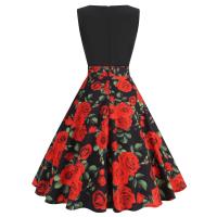 2025 Primavera/Verano nuevo vestido sin mangas de punto empalmado con estampado de flores rosas ropa de mujer - details 2