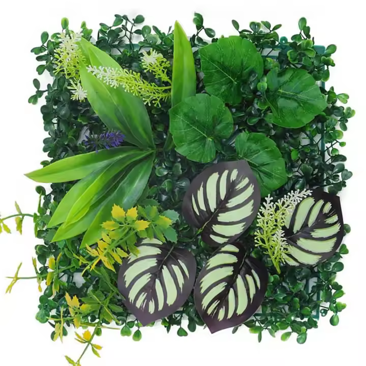 Panel de pared de plantas artificiales DIY, vida eterna, simulación duradera, hoja de planta de arce, verde, sin riego, estera de hierba verde falsa - 1