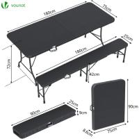 Mesa Plegable Multifuncional 180 x 75 cm, Mesa de Fiesta con Asa de Transporte, para Jardín, Terraza, Balcón, Blanco - details 15