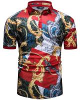 Verano nueva moda de los hombres de europa y américa geométrica estampado floral manga corta blusa top - details 0