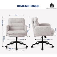 Silla Oficina de Respaldo Alto, Cómoda Silla Tocador con Altura Ajustable, Sillas Ordenador para Hogar y Dormitorio, Crema - details 24