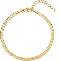 Pulsera para niña, cadena de hueso de serpiente, pulsera de acero inoxidable para niña chapada en oro de 18k y hoja ancha de plata de oro rosa para - details 3