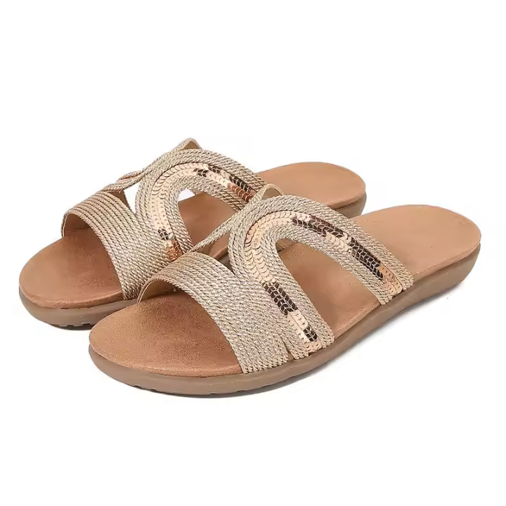 Sandalia grande hueco fondo plano agua diamante arrastrando sandalias viento bordado cómodos zapatos de mujer verano - 1
