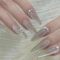 Uñas Postizas De Forma De Tumba Largas Con 30 Piezas Diamantes Brillantes 1 Pegamento De Uñas Y 1 Linterna De Uñas - details 0
