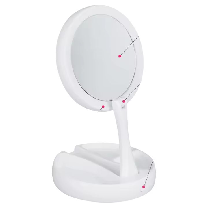 Espejo De Maquillaje Plegable Con Luz LED 10X Magnificación Doble Cara Recargable Por USB O Batería Para El Hogar - 1
