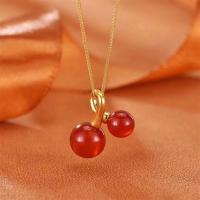 Colgante de Ágata Roja de Oro 18K Auténtico Cadena de Metal AU750 de Lujo Diseño de Cereza - details 2