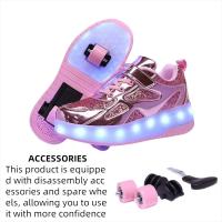 Zapatos de patín de 2 ruedas para mujer, zapatos de tendencia para niña con LED retráctil, zapatillas informales de doble propósito con ruedas - details 6
