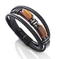 Pulsera de Ojo de Tigre y Cuero Multinivel para Hombre Brazalete Magnético con Piedras Naturales - details 6