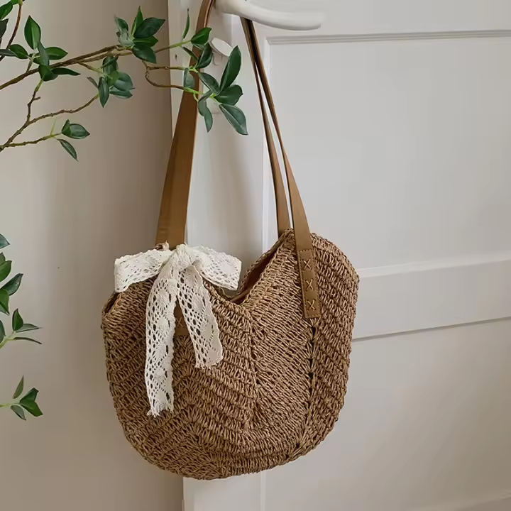 Bolso de mano de paja de gran capacidad para Mujer, Bolso de Hombre, informal, de viaje, de mimbre, para Playa y Verano - 1