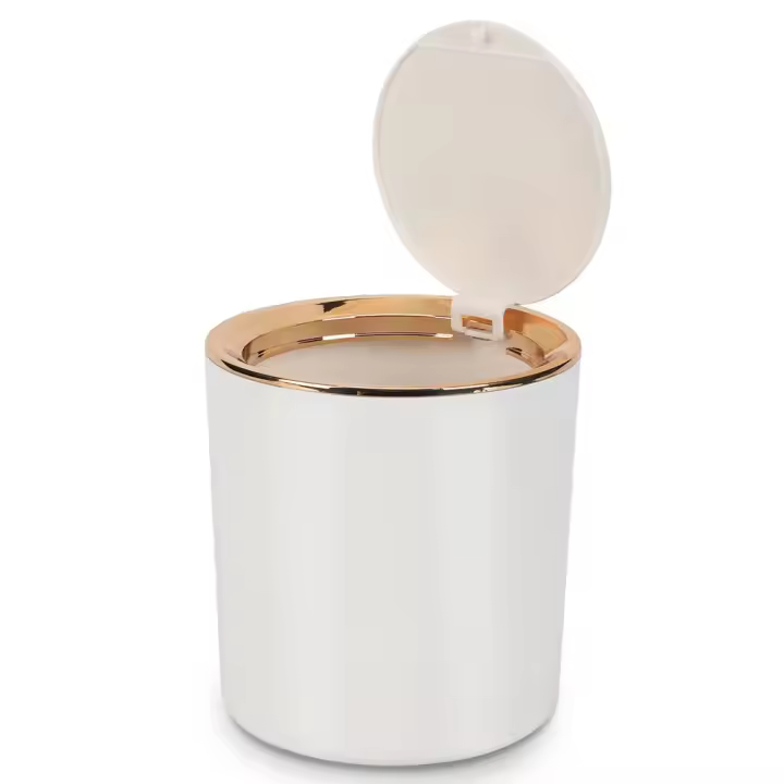 Estante de escritorio con tapa, Mini cubo de basura de mesa, Cubo de almacenamiento pequeño portátil para baño, sala de estar - 1