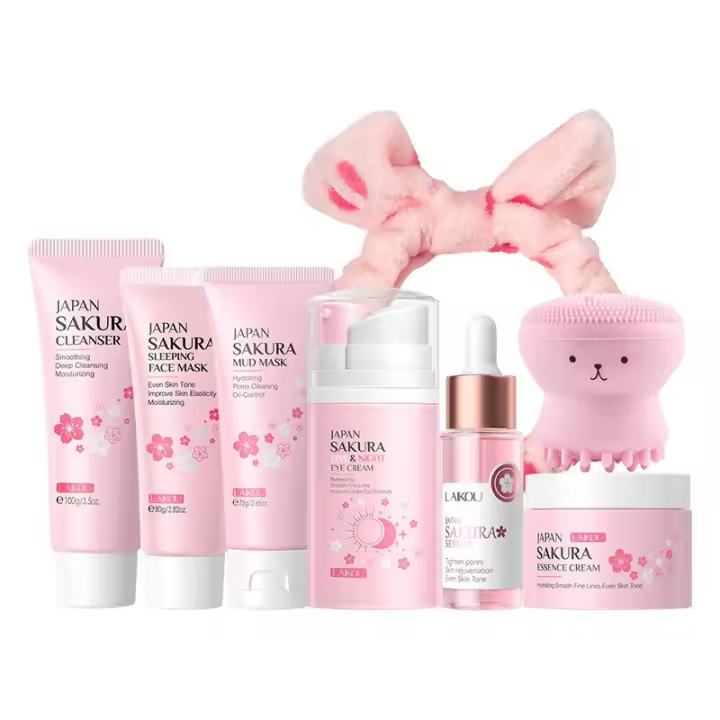 Kit de Esencia de Mascarilla de Cerezo Japonés, incluye tónico, contorno de ojos, limpiador facial, loción y otros productos de cuidado de la piel - 1