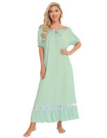 Pijamas para mujer, ropa de dormir con un hombro, camisón de manga corta, vestido mixto de encaje - details 16