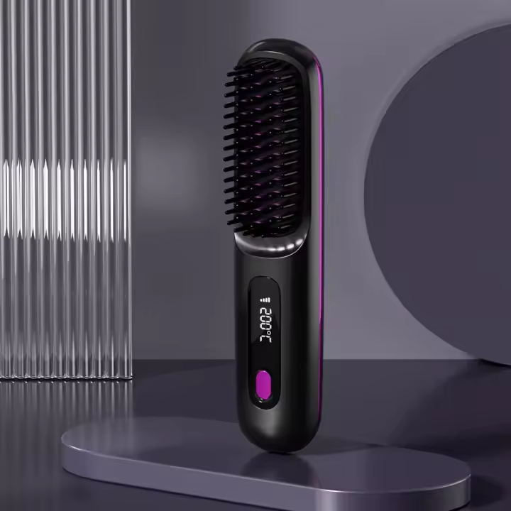 Cepillo alisador de pelo inalámbrico, 19,99x4,5x3,0 cm, 3 configuraciones de temperatura, pantalla LED, recargable por USB - 1