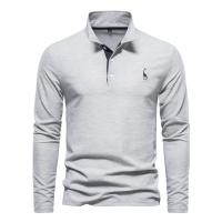 Polos hombre manga larga ropa hombre día del padre 2025 nuevos hombres ciervos bordado Polo camisas Color sólido manga larga negocios sociales hombre - details 3