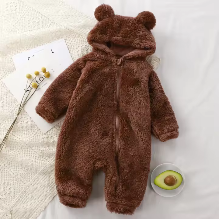Peluche cálido para bebé, bolso de oso con cuello con capucha y pijama informal para recién nacidos de 0 a 1 año. - 1