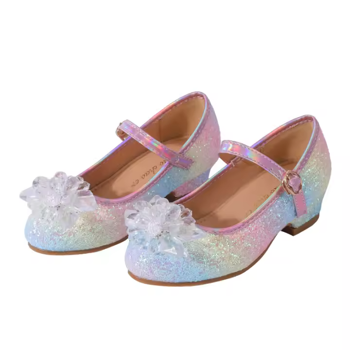 Zapatos de tacón alto con purpurina y diamantes de imitación para niña, calzado de piel versátil con lentejuelas para fiesta y boda - 1