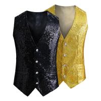 Chaleco de hombre con lentejuelas brillantes, sin mangas, ajustado, de un solo pecho, con cuello en V, chaleco Formal para hombre, traje ajustado con decoración de lentejuelas - details 3